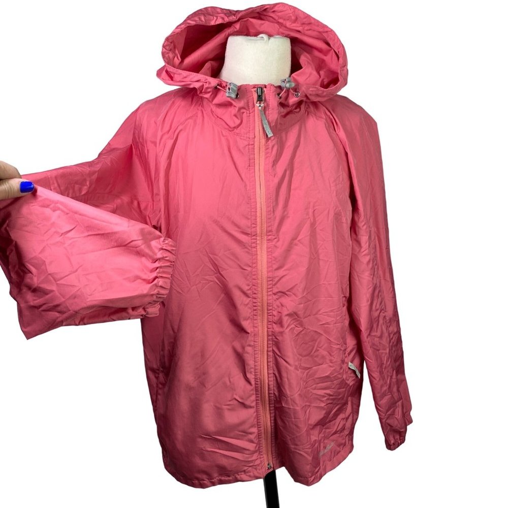Eddie Bauer pink casual spring jacket Hooded full zip women's windbreaker vtg XL